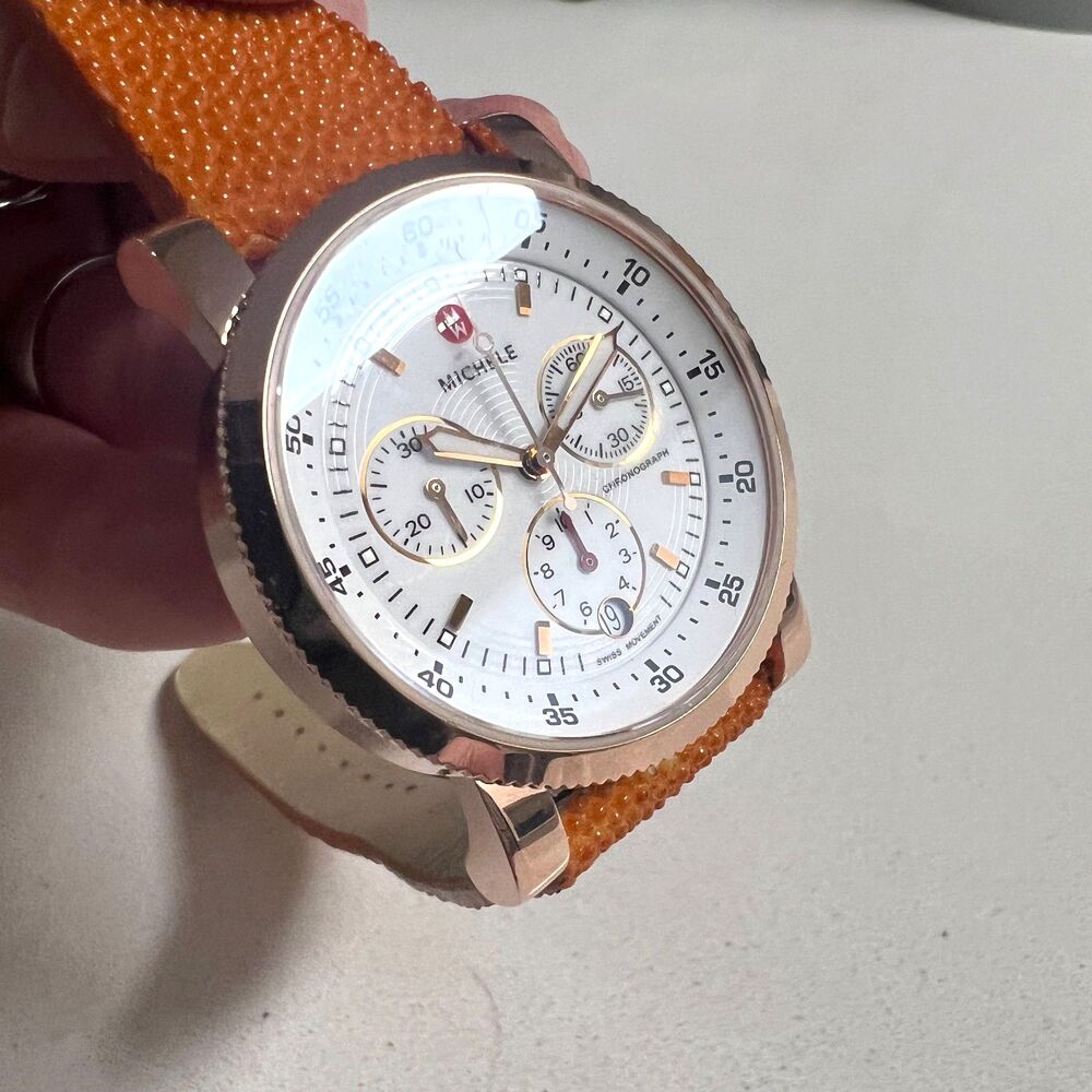MICHELE Swiss Chronograph Watch Rose Gold Galuchat Stingray Strap - Picture 5 of 16